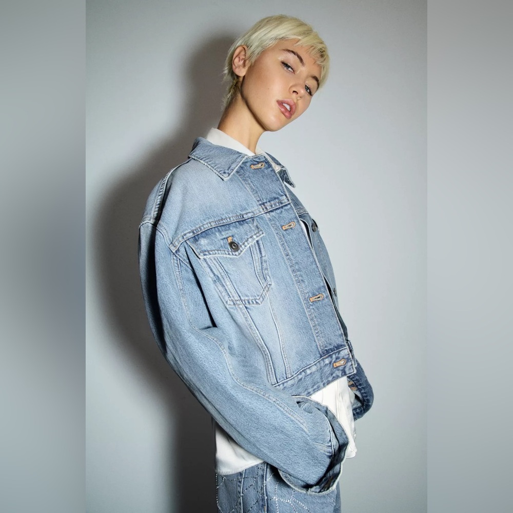 ZARA Denim Rhinestone Jacket - Picture 8 of 11
